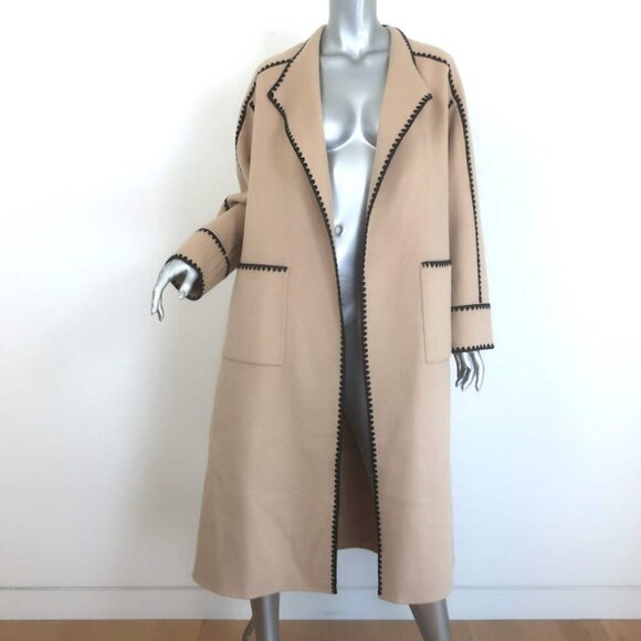 Maje Gicoco Belted Scarf Coat Camel Embroidered Double-Faced Wool Size 34 NEW - Picture 3 of 10